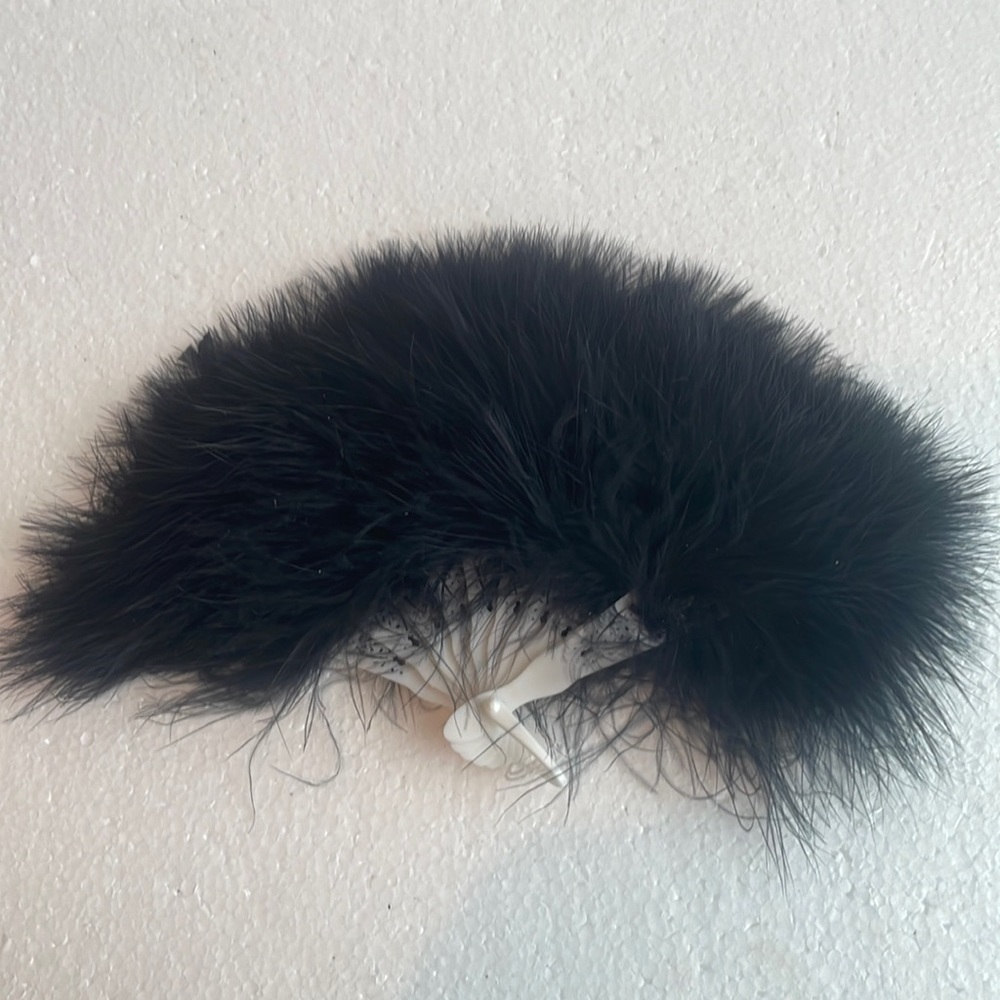 Feather fan folding black flapper Halloween Mardi Gras dress up theater cosplay